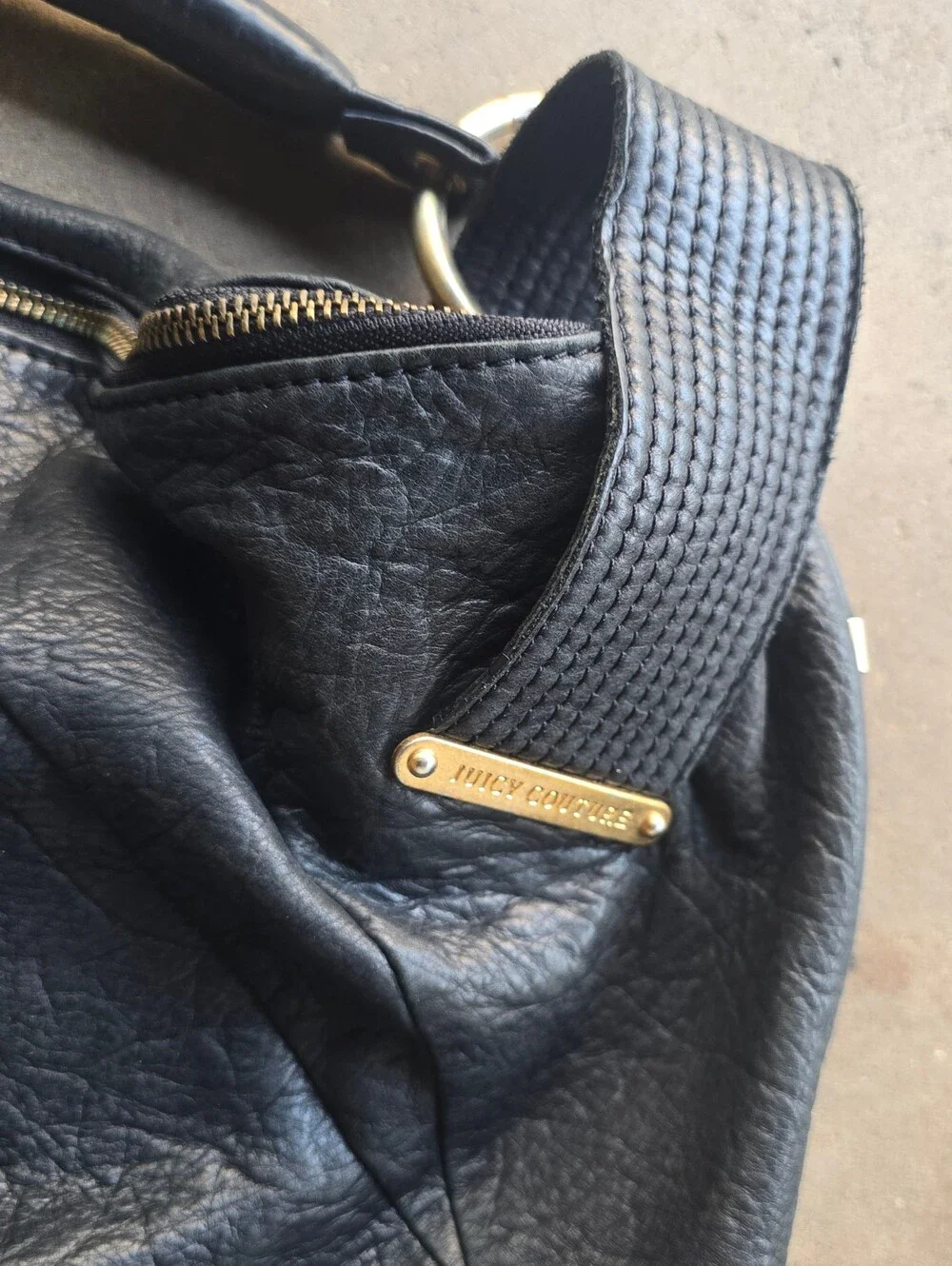 Vtg Juicy Couture Y2k Black Leather Large Hobo  Shoulder Hand Bag Purse